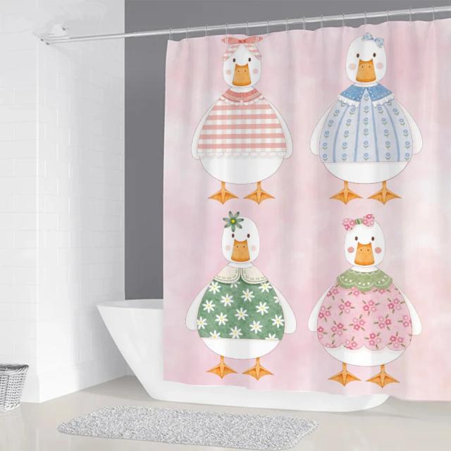 Cortina de Chuveiro Adorável Kohl Duck Impermeável para Banheiro e Quarto, Acessórios Elegantes e Práticos