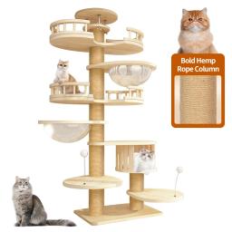 Multi-Nível Teto Cat Tree Prateleira, Escalada de Madeira Quadro, Arranhar Post, Sisal Pilar, Moer Patas, Jumping Plataforma, Perch Torre - Image 1