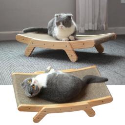 Arranhador de madeira com cama lounge destacável, arranhador 3 em 1 para treinamento de gatos, brinquedos de garra de moagem - Image 1