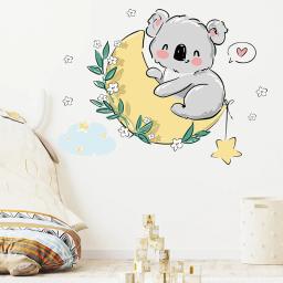 Adesivos de parede com desenhos animados para decoração de quarto infantil, pvc papel de parede com coala bonito na lua, para quarto do bebê e berçário - Image 1