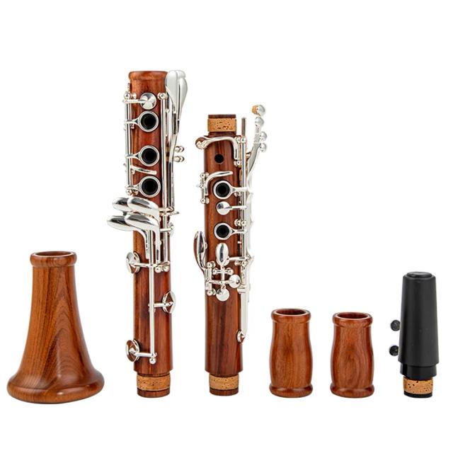 Clarinetes Rowetter Profissionais em Madeira Vermelha BB com Chaves Prateadas e Sólido Klarnet Sib