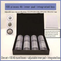 Pequena Redonda Comemorativa Caixa De Coleção De Moedas, Caixa De Proteção, Ajustável, 46mm, 100 Caixas - Image 1