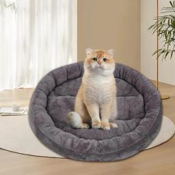 Cama completa para animais de estimação, cama aconchegante e aconchegante com almofada de pelúcia, cama redonda para cães pequenos e gatos, inverno, 1pc - Image 3