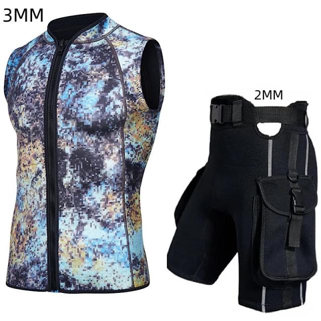 Colete de Neoprene Sem Mangas com Calções de Mergulho com Bolsos, Conjunto de Surf 2mm e 3mm para 2024