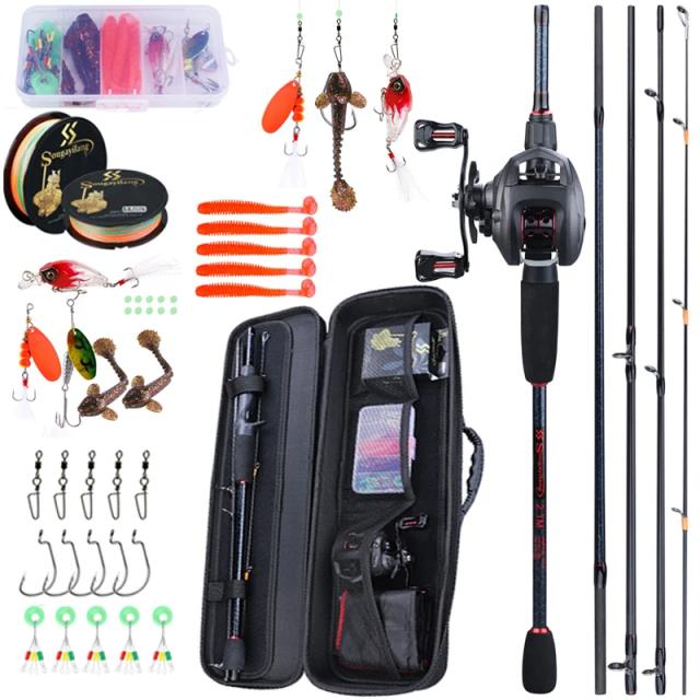Combinação de Vara de Pesca Portátil Sougayilang 1.8-2.4m com Carretel 12 + 1BB, Iscas e Acessórios para Viagens de Pesca