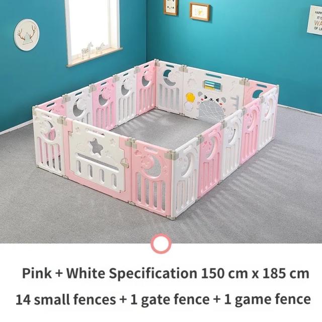 Ginásio de Atividades Infantil: Cercadinho Dobrável Seguro com Tapete de Crawling e Piscina de Bolinhas em Rosa
