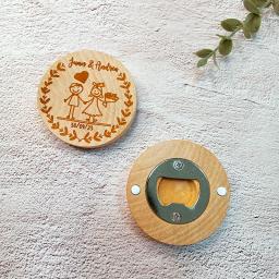 Ímãs de geladeira de madeira personalizado abridor de garrafa geladeiras decoração foto parede mensagem ímã adesivo lembrança do presente casamento para convidado - Image 1