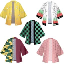 Anime tanjirou kamado cosplay quimonos para homens mulheres japonês haori kamade nezuko robe outfits kochou shinobu quimono capa de verão - Image 1