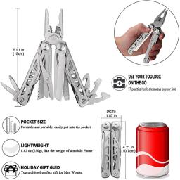 Portátil Multitool de Bolso para Sobrevivência ao Ar Livre, 420 Aço Inoxidável, Alicate, Faca, Chave de Fenda, Camping, Caça e Caminhadas - Image 3