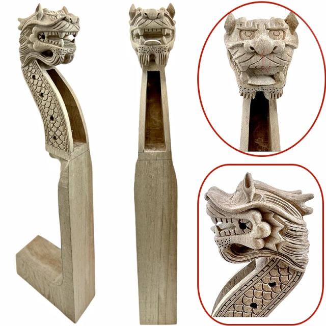 Escultura em Madeira de Nível Mestre: Cabeça de Violoncelo e Peças Artesanais em Maple com Temas de Dragão, Cavalo, Homem Velho e Mulher