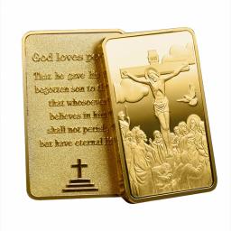 Jesus Cristianismo Gold Bar Cruz Banhado A Ouro Lembranças Deus Ama Pessoas Moedas Colecionáveis Coleção Medalha para Casa - Image 1