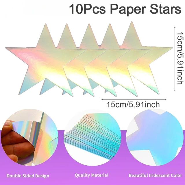 Decoração Brilhante com 10 Estrelas de Confete Recortadas em Papel Duplo Impressão e Glitter para Festas