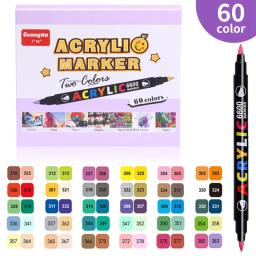 Canetas de tinta acrílica com pincel duplo, 84/60/36 cores, conjunto de marcadores de arte para caligrafia, letras, caneta de pintura, grafite para sapato de pedra, vidro - Image 1