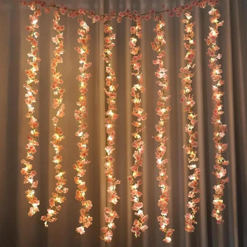 Artificial rosa flor de cerejeira videira usado para casamento noiva decoração jardim arcos cortinas decoração do quarto festa seda decoração ao ar livre - Image 1