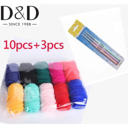 Conjunto de ferramentas de lã artesanal, DIY, 10 fios coloridos, 3 crochets artesanais criativos, Material tecido, 13 pcs - Image 1