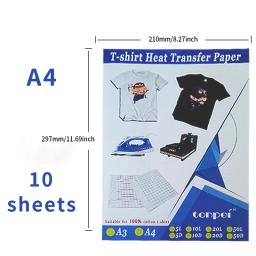 Papel De Transferência De Calor De Jato De Tinta, Papel De Transferência Preto Escuro, Papel Branco Claro, Tecido 100% Algodão, A4, 10 Folhas - Image 2