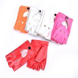1 par punk curto luvas de couro sintético feminino metade dedo sem dedos luvas moda senhora bonito preto luvas - Image 3
