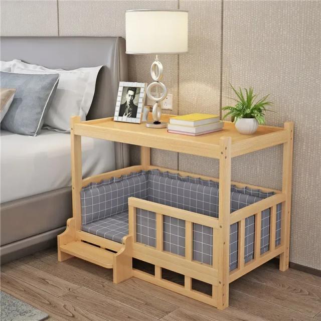 Cama de Dormir Antiderrapante Destacável para Cães e Gatos em Madeira Luxuosa