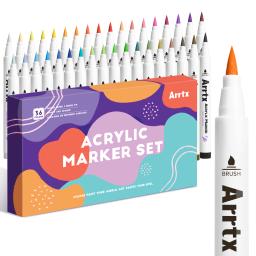 Marcador acrílico arrtx 36 cores para pintura em rocha, marcadores de tinta com ponta extra de pincel, materiais de arte, pintura em tecido, marcadores de tecido - Image 1