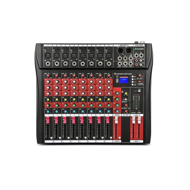 Mixer de Áudio Profissional Portátil com Console de Mistura USB, Entrada para Computador e 8 Canais para MP3