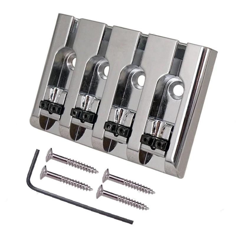 Um conjunto de ferro prata ajustável baixo elétrico guitarra ponte 4 cordas instrumentos musicais acessórios peças - Image 1