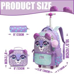 Mochila rolante para meninas crianças mochila com rodas mochila para estudantes do ensino fundamental carry on bagagem bookbag com rolo - Image 2