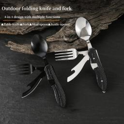 Utensílios de acampamento de aço inoxidável, 3-em 1, talheres dobráveis ao ar livre, colher, garfo, faca, conjunto de combinação, piquenique, viagens, portátil, Multitool - Image 1