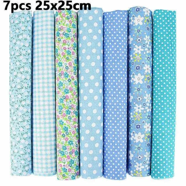 Conjunto de Pano Impresso para Quilting e Artesanato em Algodão - 7 Peças de 50x50cm para Costura e Bordados DIY