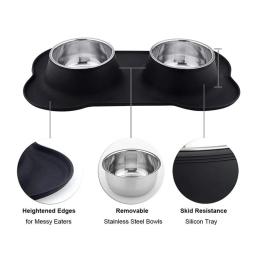 Tigela de cachorro dupla antiderrapante com esteira de silicone, aço inoxidável durável, alimentador de água, pet feeding, tigelas para cães e gatos - Image 4