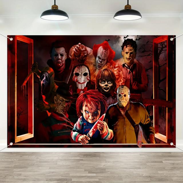 Decoração Assustadora para Halloween: Banner de Fundo, Tecido Temático e Clings para Janelas e Paredes