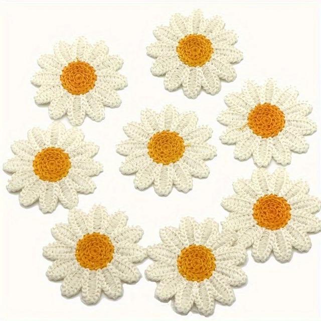 Adesivo de Crochê Flor Margarida Girassol 8 Peças Artesanato DIY
