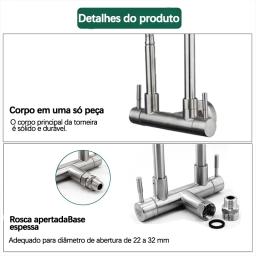 Parede flexível do torneira Gourmet para a cozinha, rotação de 360 graus, tomada dobro ajustável, a instalação da parede - Image 6