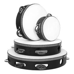 Tambourine mão sino tambor para crianças, madeira maciça, educação precoce iluminação brinquedos, instrumento Orff, 4 ", 6", 8 ", 10", 4 pcs por conjunto - Image 1