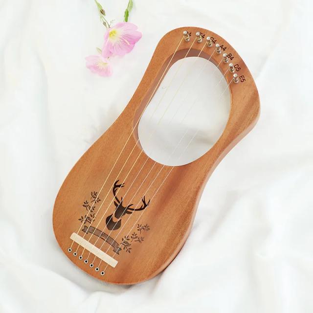 Harpa de Madeira Mogno com 7 e 16 Cordas e Cordas Sobressalentes - Instrumento Musical de Qualidade