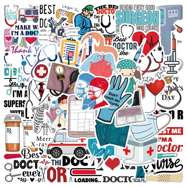 Adesivos de Vinil Médico e Enfermeira para Crianças 50Pcs