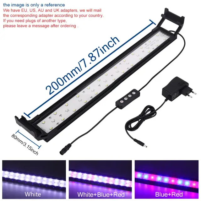 Iluminação LED de Espectro Completo para Aquários Plantados com Controlador Externo e Suportes Extensíveis, Ideal para Tanques de Peixes de 20 a 63 cm, 110V-240V