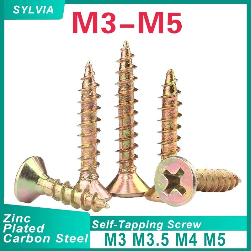 50-300 pces m3 m3.5 m4 m5 cruz de zinco recesso escareado fibra aglomerado parafusos revestido cabeça plana auto rosqueamento parafuso de madeira - Image 1