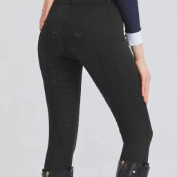 Calças de equitação femininas com bolsos com zíper equestre cavalo volta cavaleiro calças justas de silicone roupas esportivas ao ar livre - Image 3