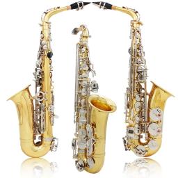 Alta qualidade eb alto saxofone latão lacado ouro e plana sax instrumento de sopro musical com caso bocal acessórios - Image 3