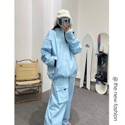 Terno de esqui feminino à prova dwindproof água vento esqui e snowboard velo jaqueta calças definir inverno grosso quente trajes neve ao ar livre wea - Image 4