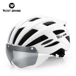 West Bike-Capacete de ciclismo com luz LED para homens e mulheres, óculos magnéticos, leve, bicicleta de estrada, equipamento MTB, segurança - Image 1