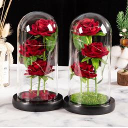 Flores Artificiais LED com Galáxia de Vidro, Flores Preservadas, 3 Rosas, Presente de Dia dos Namorados, Natal e Aniversário para Mulheres, Menina - Image 6