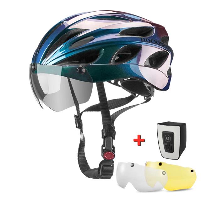 Capacete Aero ROCKBROS para Ciclismo Integralmente Moldado - Ideal para Homens e Mulheres com Óculos de Lente MTB e Equipamento de Estrada