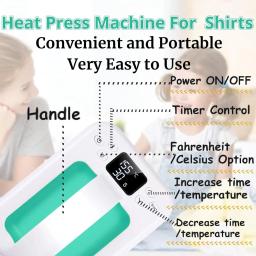 Mini Prensa Térmica Portátil para DIY, Rápido, Mesmo Calor, Fácil, Camisas Artesanais, X com Base Isolada, Sublimação HTV, 7 em × 5 em - Image 5