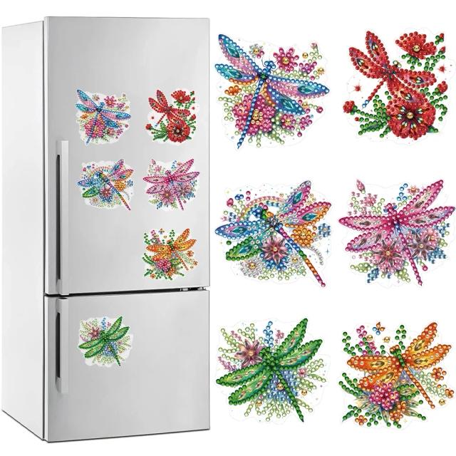 Conjunto de Ímãs Adesivos para Geladeira: Flores e Corações em Pintura Diamante - 6 Peças para Adultos e Crianças