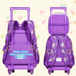 Mochila rolante para meninas e crianças, saco de rolo com lancheira, design de caneta padrão de unicórnio, função luminosa, 3 peças - Image 2