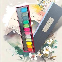 Four Seasons Jiangnan chinês pintura tinta série, concentrado sólido pigmento mineral, iniciante aquarela, conjunto de 12 cores - Image 2