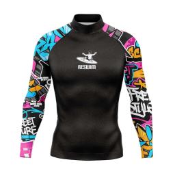 Moda praia estampada com proteção UV masculina, Rash Guard, camisa de mergulho, camiseta de natação, maiô de praia, manga comprida, novo - Image 2