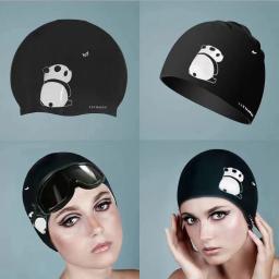 Boné de natação de cabelo comprido para mulheres, muito bonito, borracha grande, silicone impermeável, chapéu de piscina, equipamento de mergulho profissional, novo - Image 5
