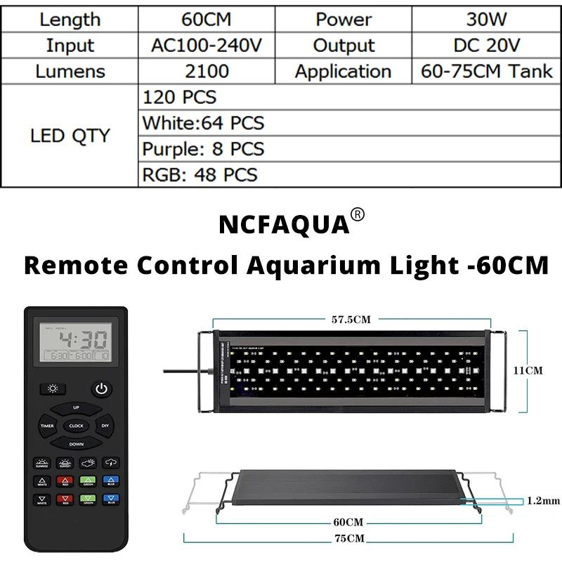 Luz de aquário de controle remoto com temporizador, Full Spectrum Fish Tank Light, modo meteorológico, lâmpada LED RGBW para plantas aquáticas, 60-105cm - Image 1